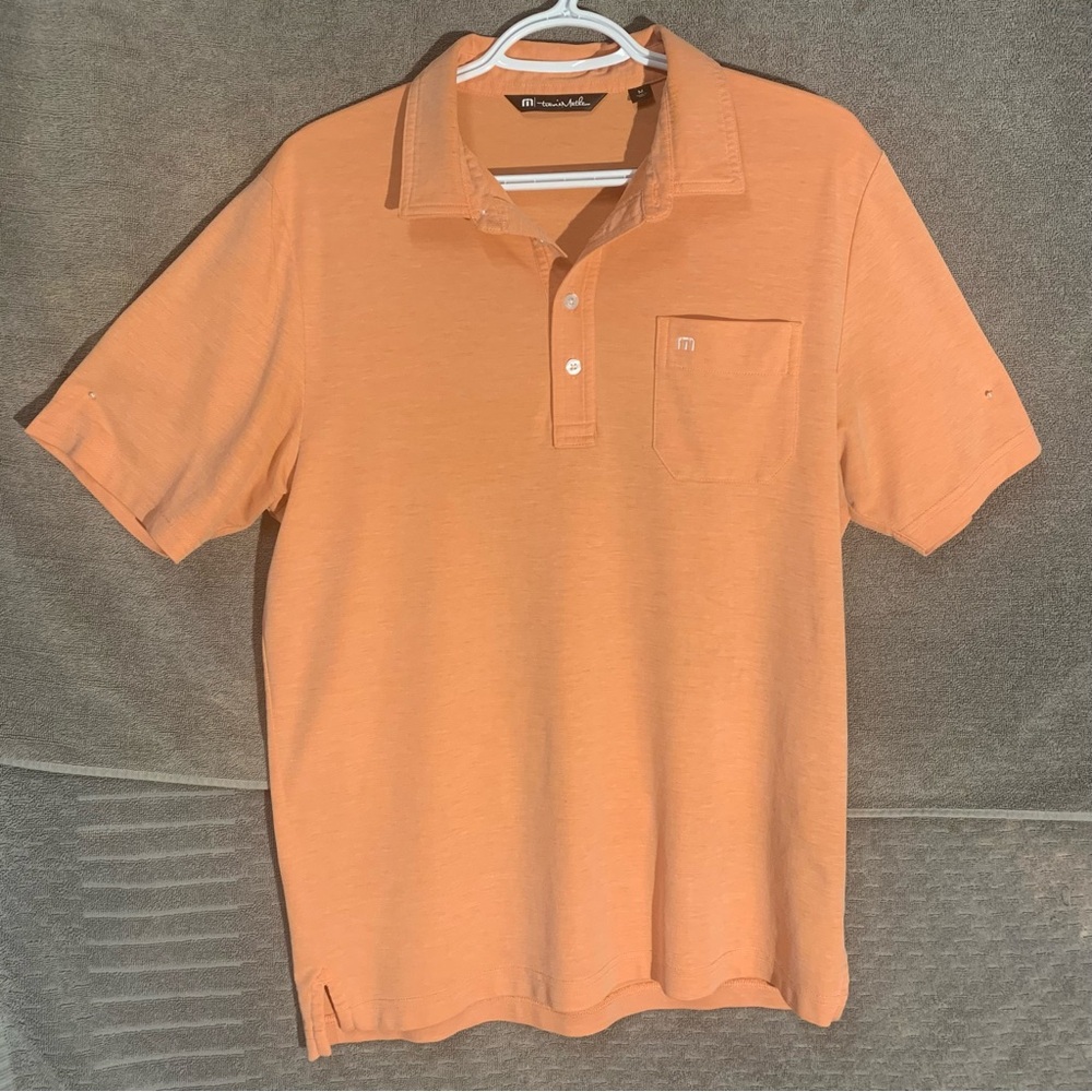 Travis Mathew Polo Mens Medium Orange Quarter Button Short Sleeve Formal Golf